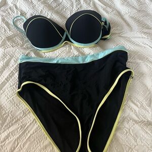 La Vie En Rose Black Bikini with Aqua and Yellow Trim
